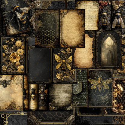 Gothic Bee Junk Journal Kit, Printable, 90+ Elements