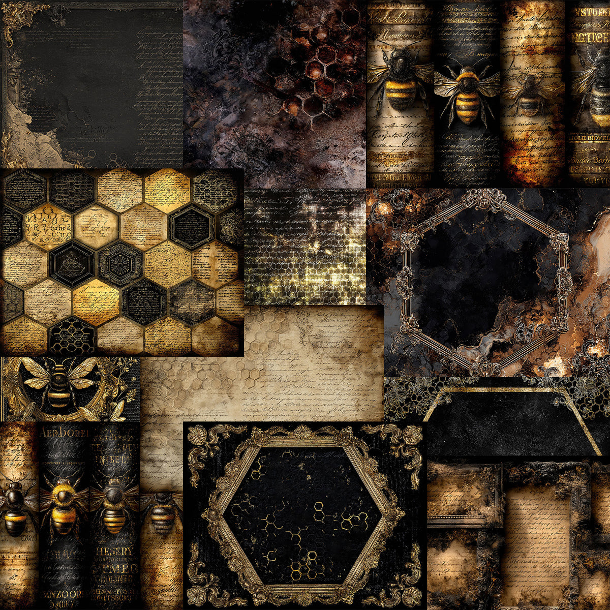 Gothic Bee Junk Journal Kit, Printable, 90+ Elements
