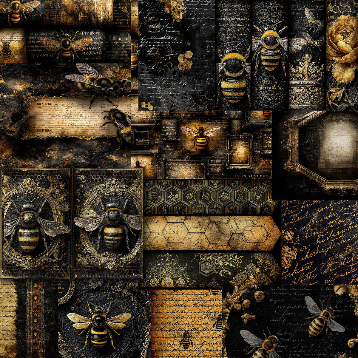 Gothic Bee Junk Journal Kit, Printable, 90+ Elements