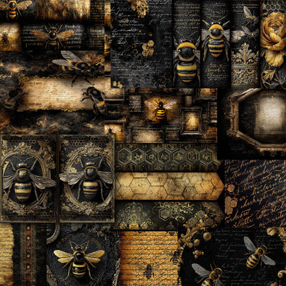 Gothic Bee Junk Journal Kit, Printable, 90+ Elements