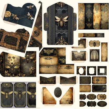 Gothic Bee Junk Journal Kit, Printable, 90+ Elements