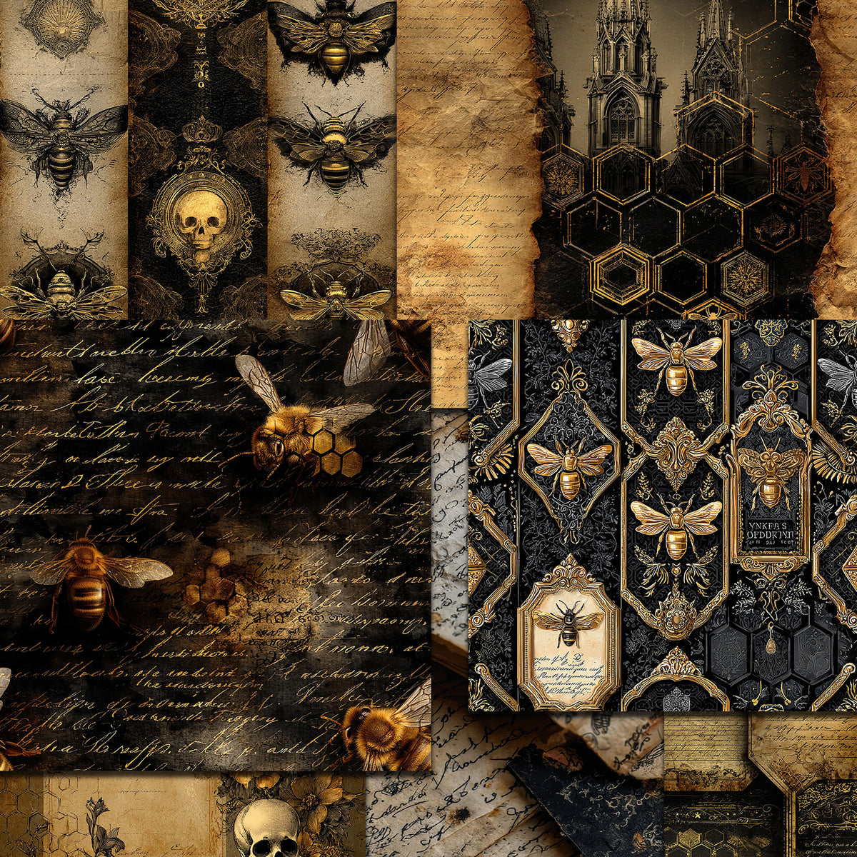 Gothic Bee Junk Journal Kit, Printable, 90+ Elements