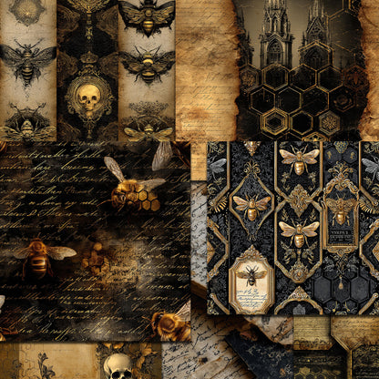 Gothic Bee Junk Journal Kit, Printable, 90+ Elements