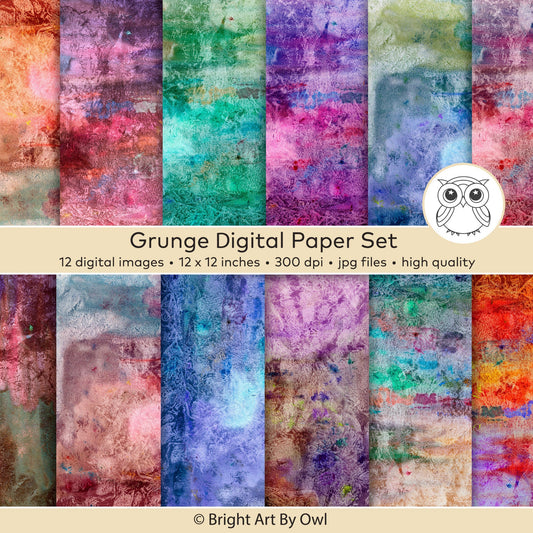 Grunge digital paper set with colorful textures, distressed backgrounds