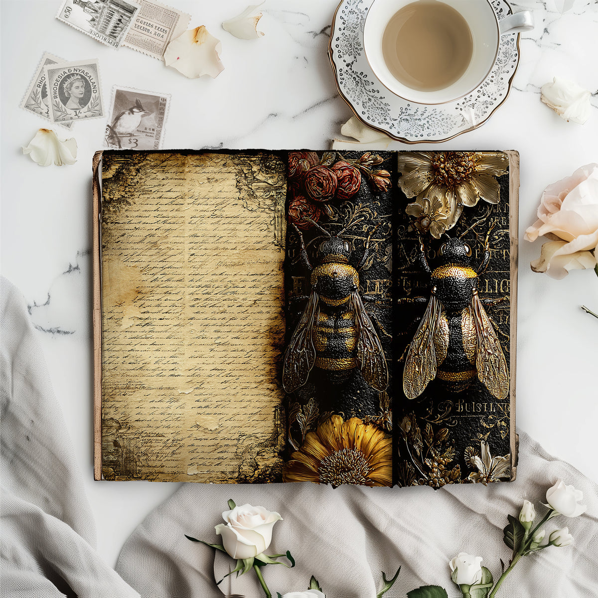 Gothic Bee Junk Journal Kit, Printable, 90+ Elements