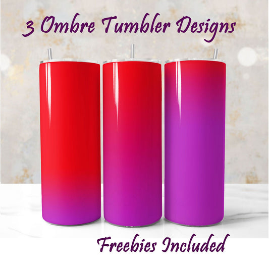 Red to Purple tumbler wraps, sublimation designs for DIY and commercial use.