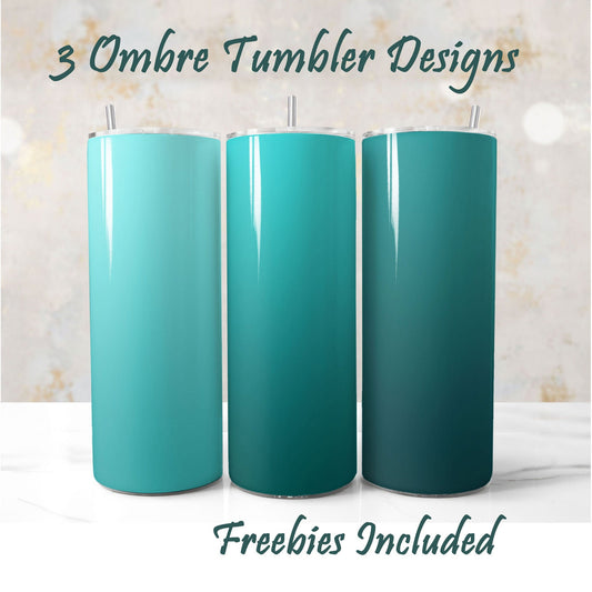 Teal ombre tumbler wraps sublimation mini bundle – 3 gradient designs
