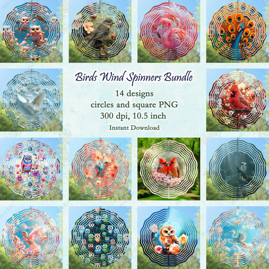 Birds Wind Spinner Sublimation Design Bundle