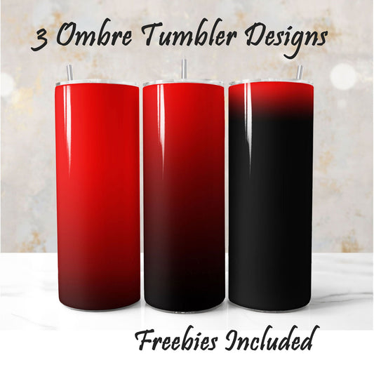 Three ombre tumbler designs in red. Sublimation designs for DIY and commercial use.