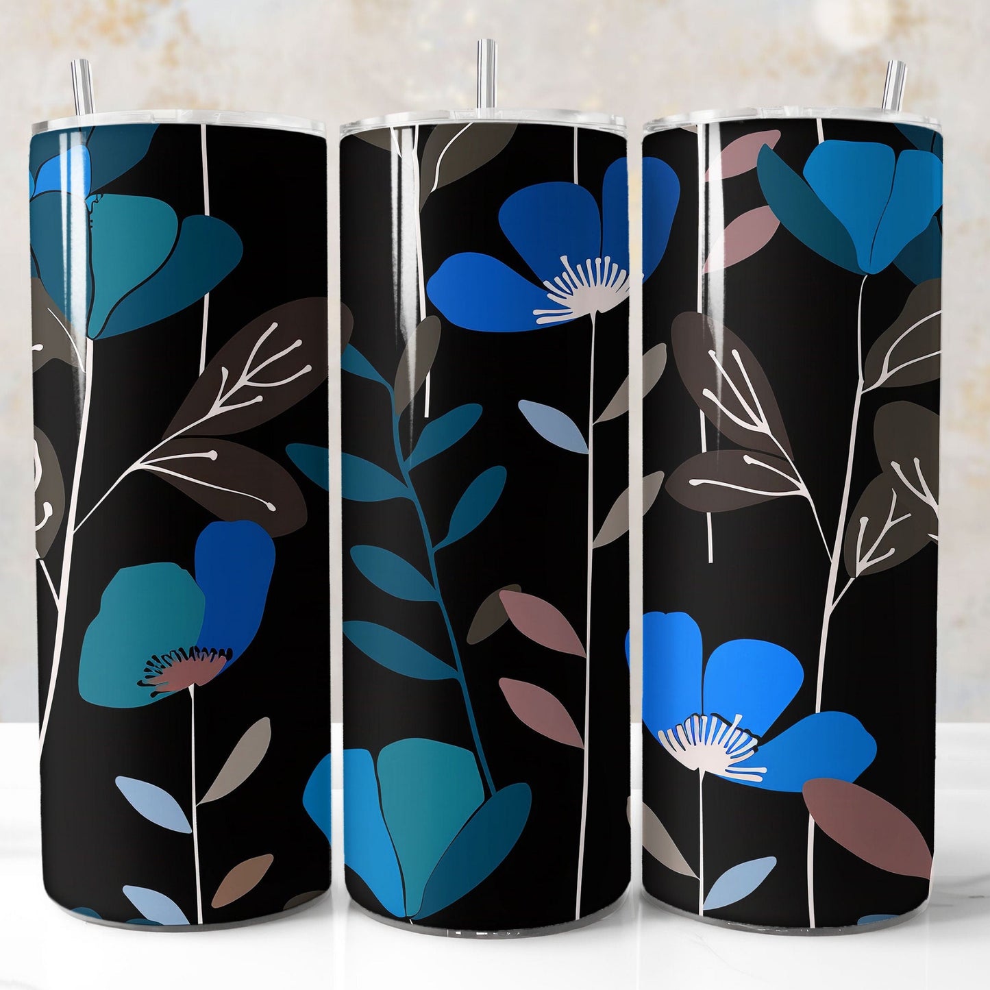Floral boho tumbler wrap with flower design on a black background