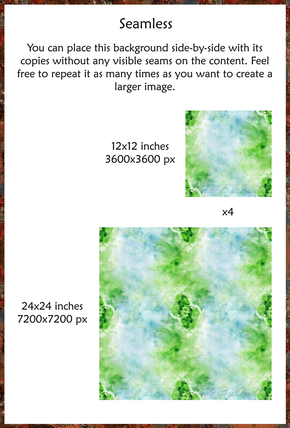 Blue and Green watercolor seamless texture shown as a single tile and a repeating pattern.