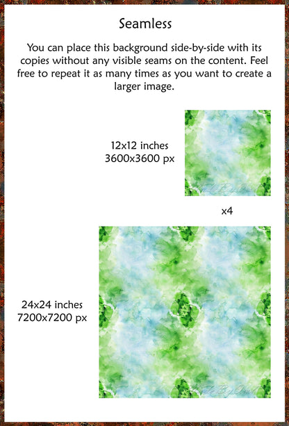 Blue and Green watercolor seamless texture shown as a single tile and a repeating pattern.