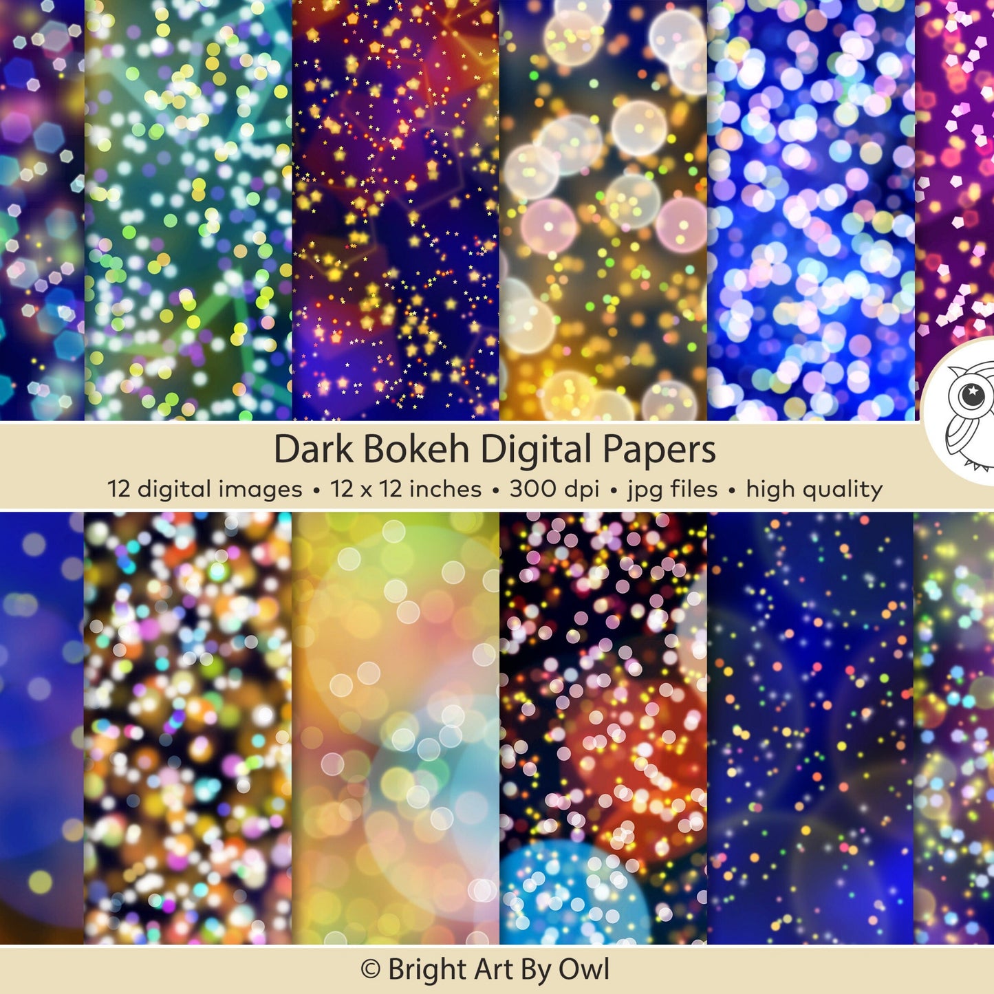 Dark bokeh digital papers, high-resolution and instant download. Ready for personal crafts or commercial designs.