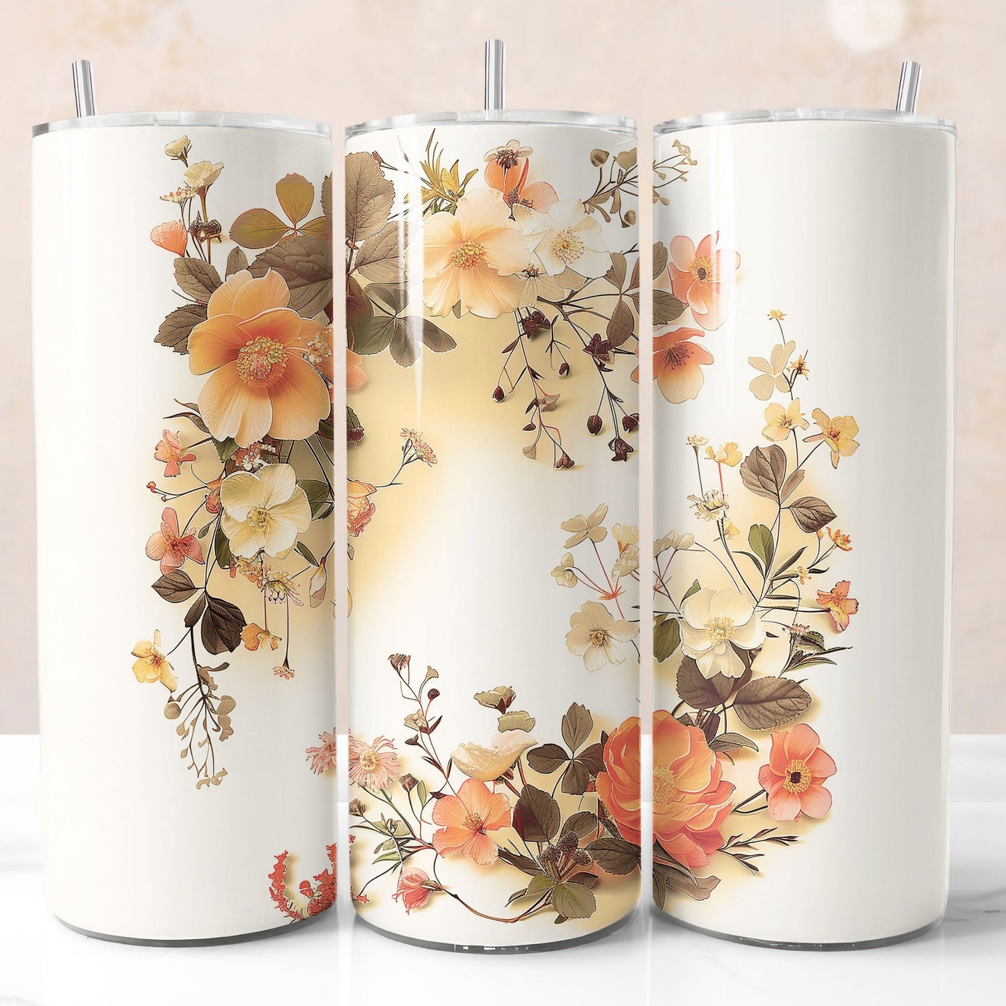 Brown boho wildflowers tumbler wrap, add your name, printable template