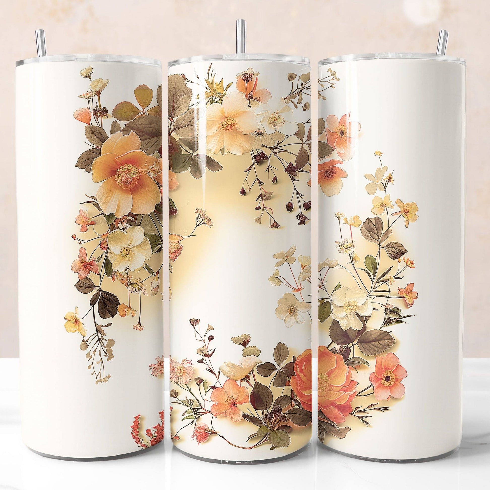 Brown boho wildflowers tumbler wrap, add your name, printable template