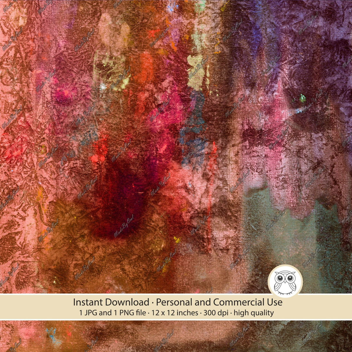  Brown and burgundy grunge background with rusty orange, muted pink, plum, and blue-green patches across a distressed texture.