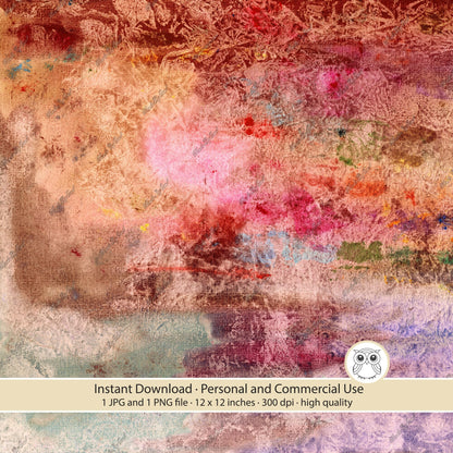 Brown and pink grunge background with beige areas, burgundy marks, muted green patches, and a layered distressed texture.