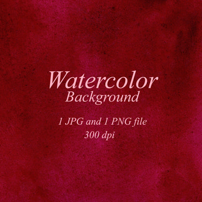 Deep burgundy and dark red watercolor background with subtle mottled washes, darker pigment patches, and fine grain. Text: “Watercolor Background”, “1 JPG and 1 PNG file”, “300 dpi”.