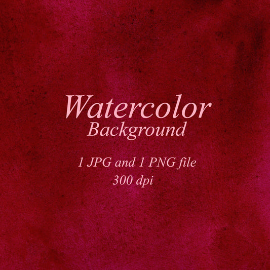 Deep burgundy and dark red watercolor background with subtle mottled washes, darker pigment patches, and fine grain. Text: “Watercolor Background”, “1 JPG and 1 PNG file”, “300 dpi”.