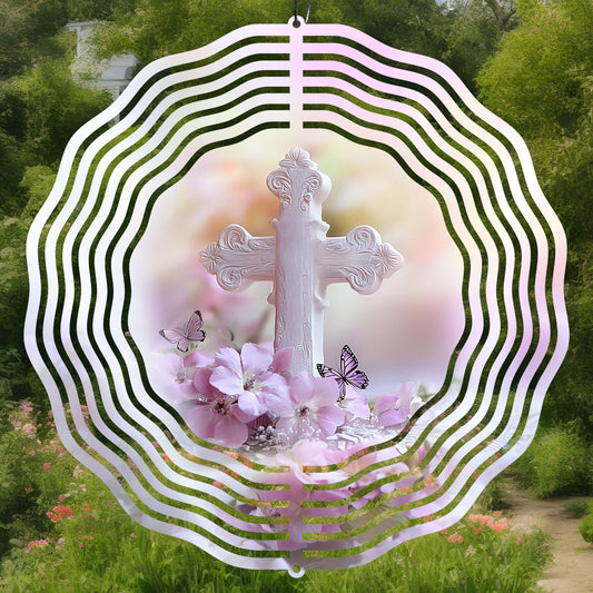 Decorative cross with flowers and butterflies, christian wind spinner sublimation design