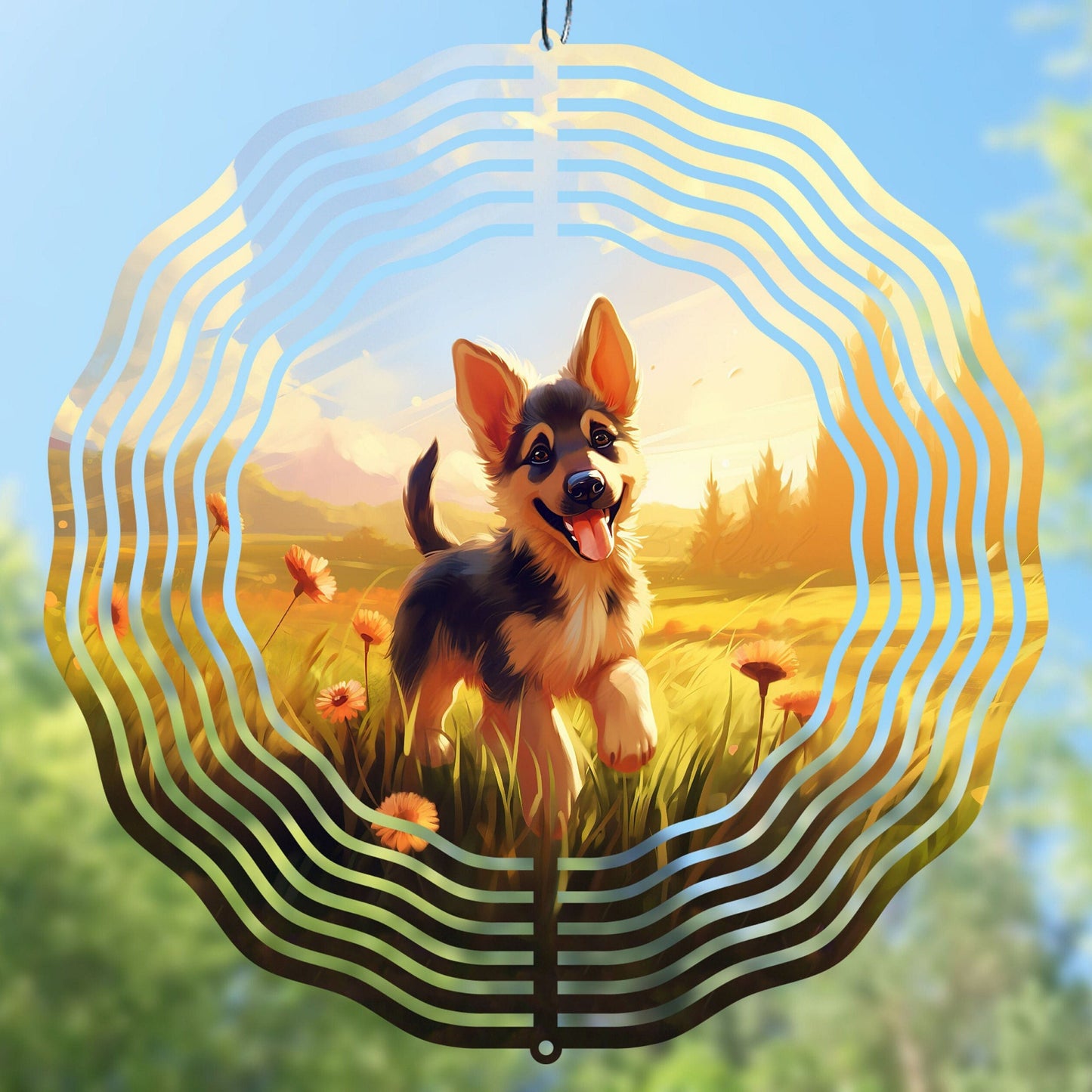 Cute German Shepherd Dog Wind Spinner Sublimation Design
