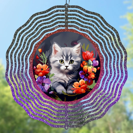 Wind spinner sublimation design with a cat and flowers