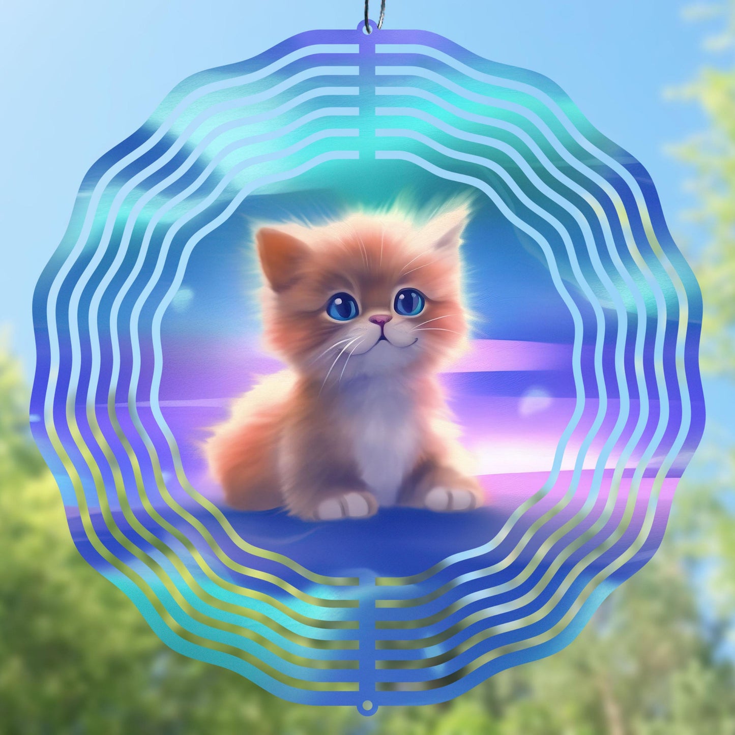 Сute neon wind spinner with a red kitten, sublimation design