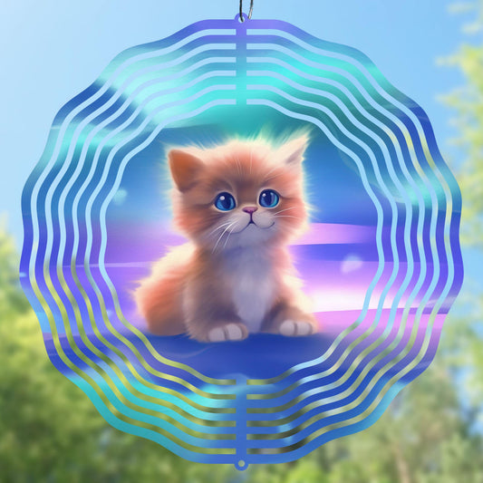 Сute neon wind spinner with a red kitten, sublimation design