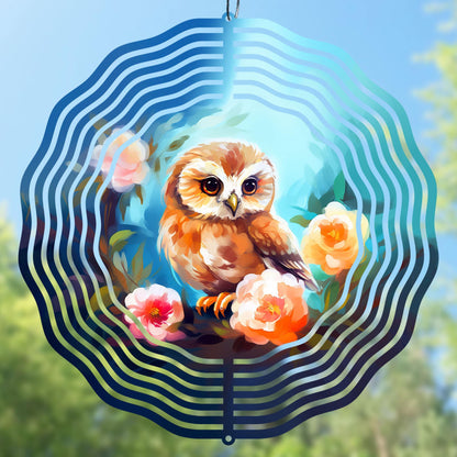 Wind spinner sublimation design with an owl and flowers