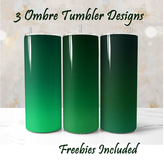 Three green ombre tumbler sublimation designs for DIY and commercial use.