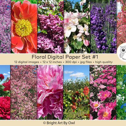 Floral photo digital paper pack instant download