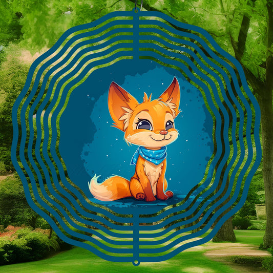 Cartoon fox with a blue bandana, wind-spinner sublimation design