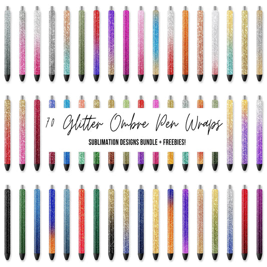 Collection of glitter ombre pen wraps in various colors.