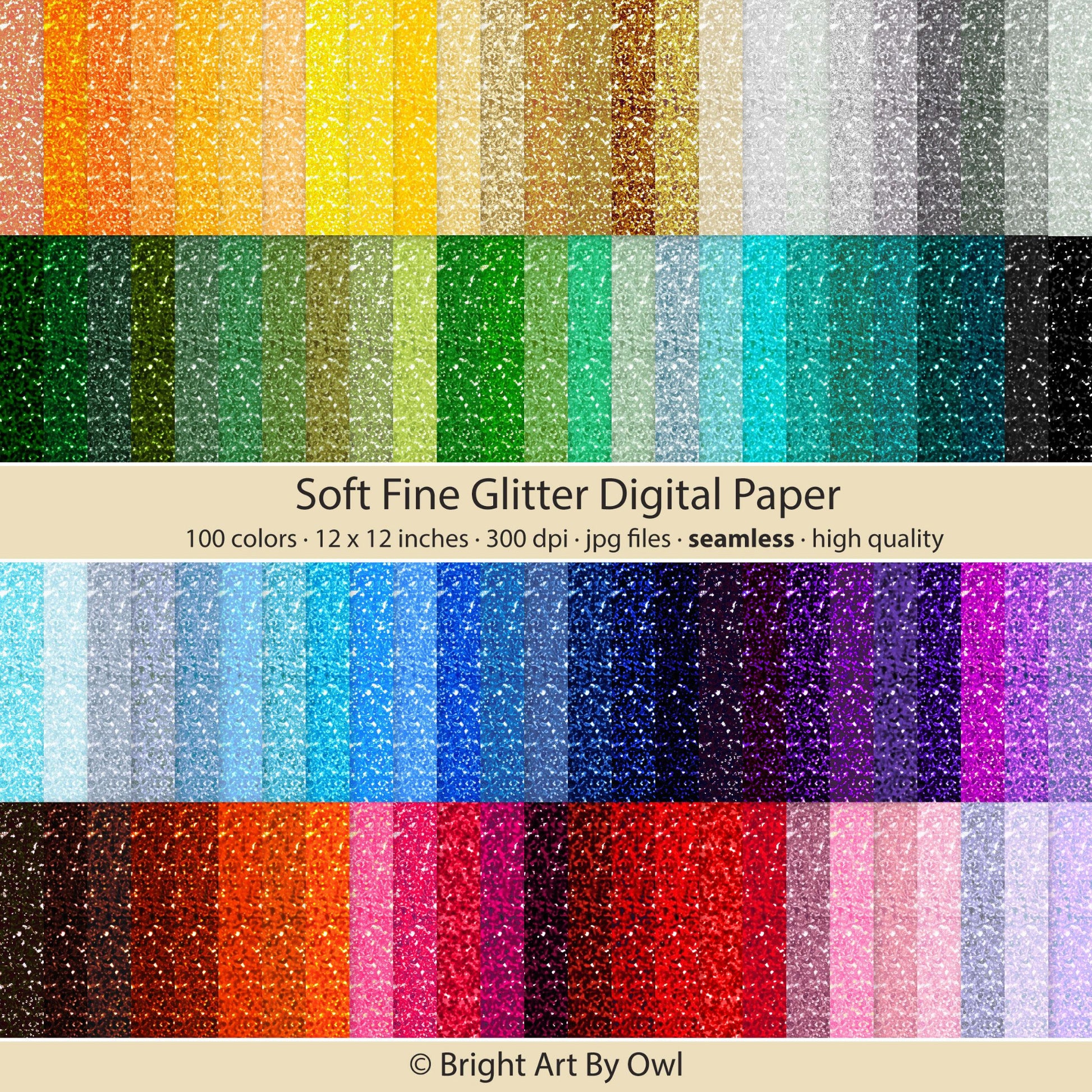 Collection of soft fine glitter digital paper in various colors, personal and commercial use