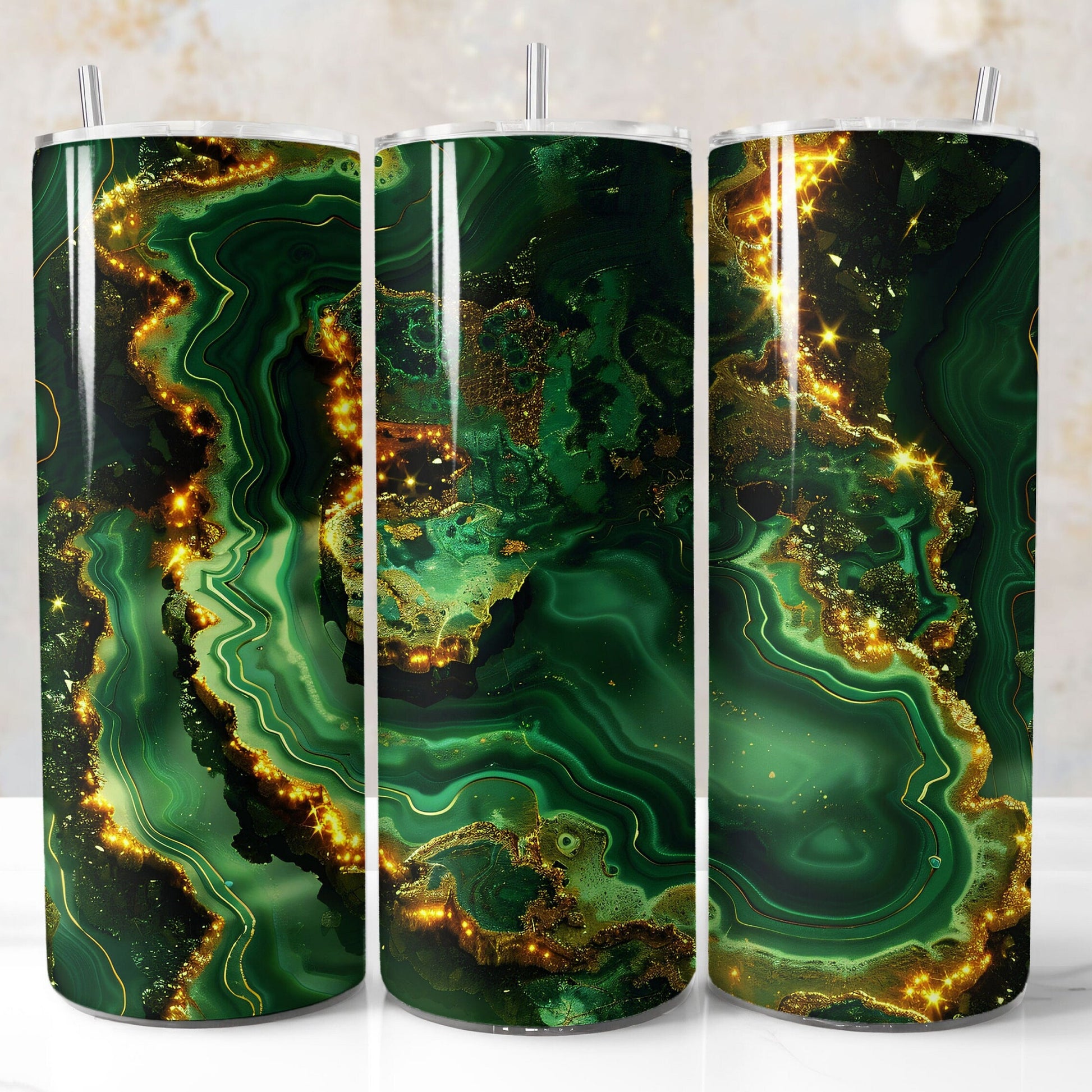 20oz gold green geode tumbler wrap. Seamless printable sublimation design.