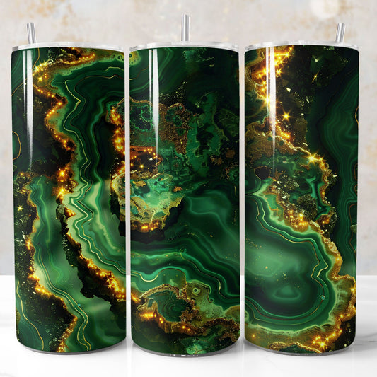 20oz gold green geode tumbler wrap. Seamless printable sublimation design.