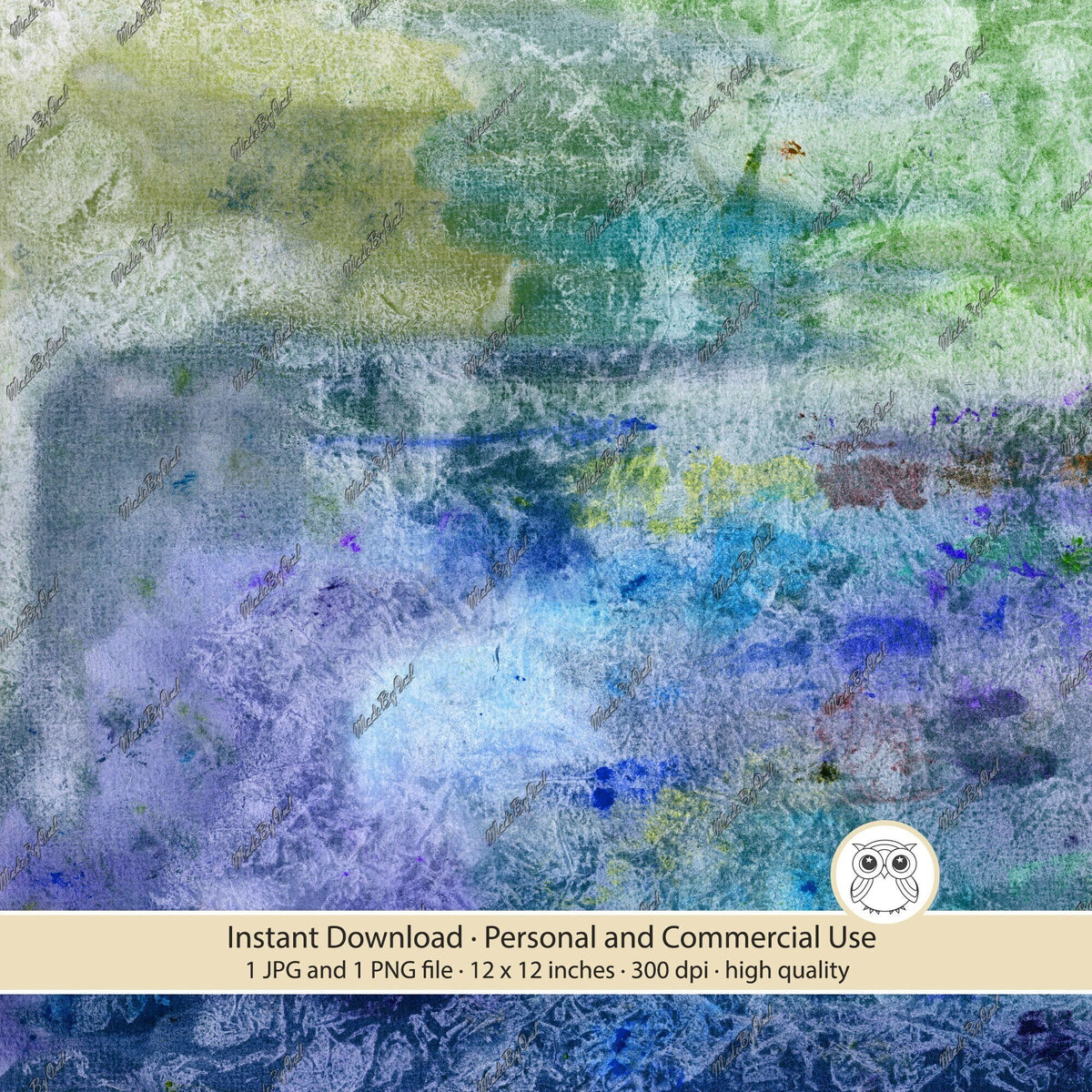 Abstract art with blue and green colors on a textured background