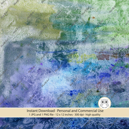 Abstract art with blue and green colors on a textured background