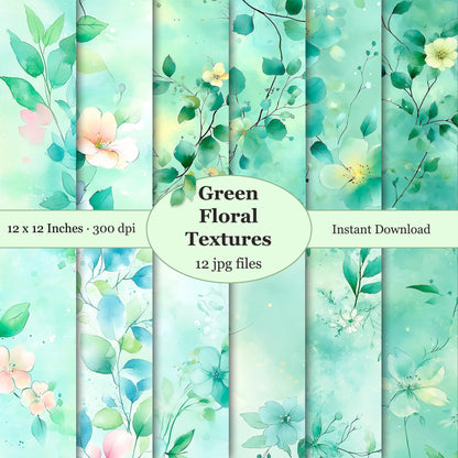 green floral seamless patterns ideal for fabric, packaging, scrapbooking, and digital projects.