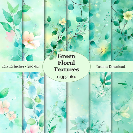 green floral seamless patterns ideal for fabric, packaging, scrapbooking, and digital projects.