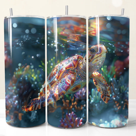 Tumblers wrap with a turtle design on an underwater background