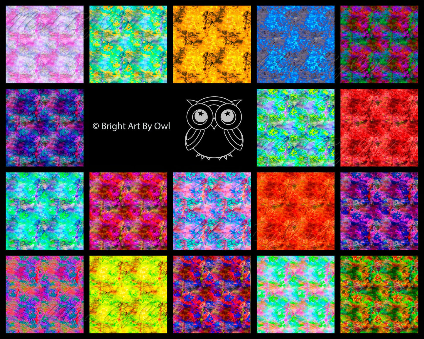 Neon Tie Dye Tileable Patterns, Colorful Backgrounds Digital Download