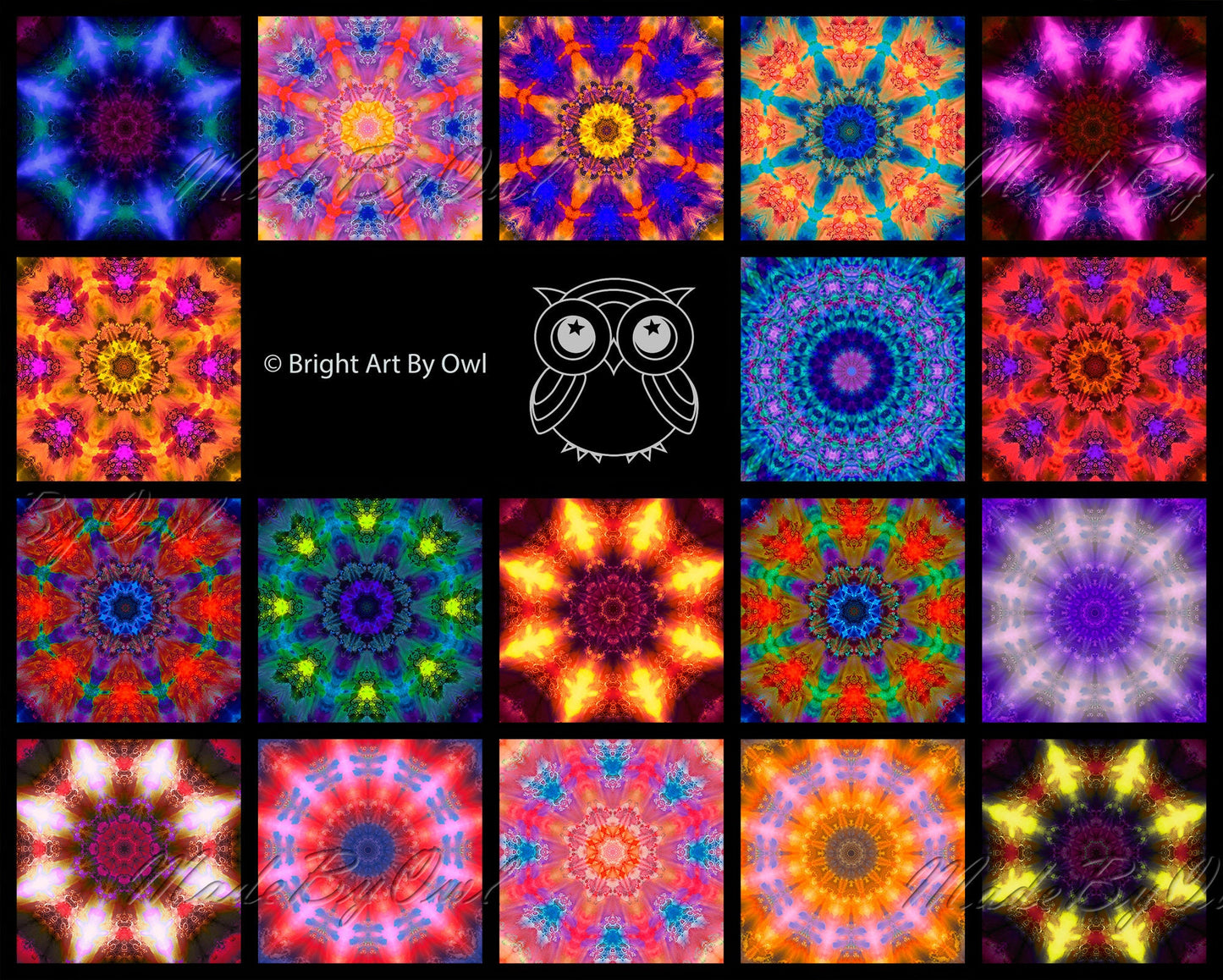 Neon Boho Backgrounds, Mandala Tileable Patterns, Sacred Geometry