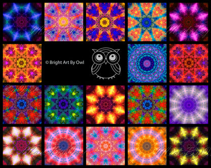 Neon Boho Backgrounds, Mandala Tileable Patterns, Sacred Geometry