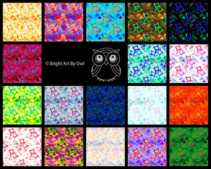 Watercolor Stars Tileable Patterns, Colorful Neon Stars Backgrounds