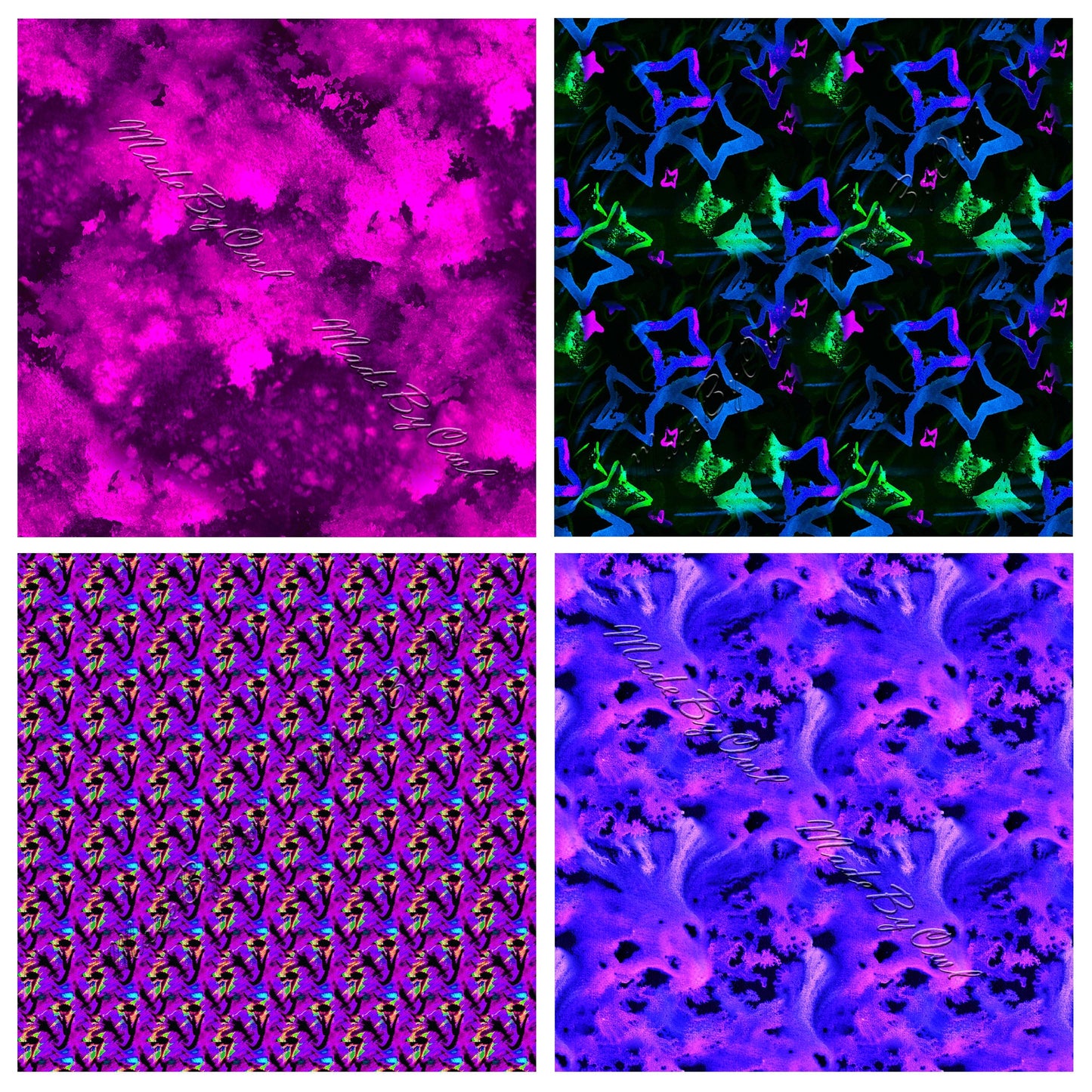 Neon Tileable Patterns, Neon Digital Backgrounds Instant Download