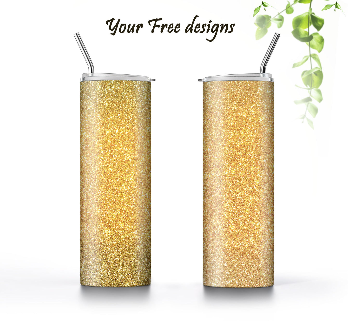Gold Glitter Tumbler Sublimation Designs – 20oz, 3 PNG Wraps