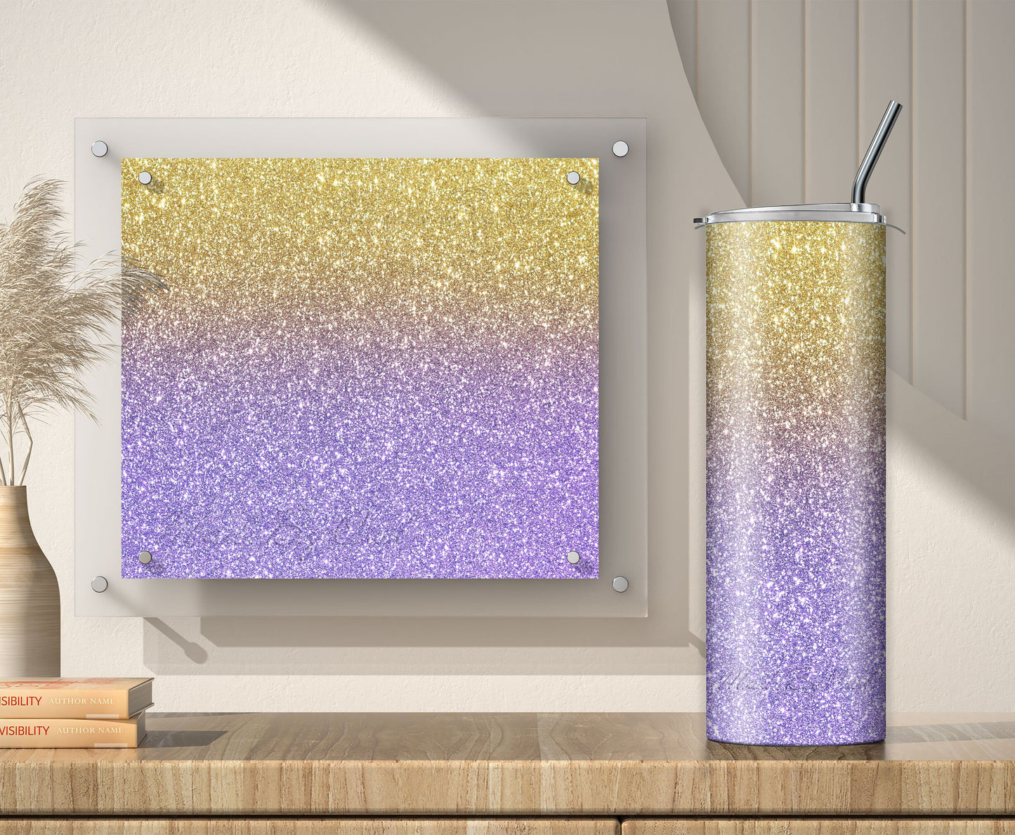 Gold to Lilac Glitter Tumbler Sublimation Designs – 20oz, 3 PNG Wraps Mini Bundle