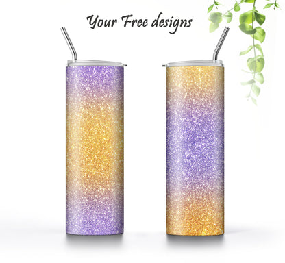 Gold to Lilac Glitter Tumbler Sublimation Designs – 20oz, 3 PNG Wraps Mini Bundle