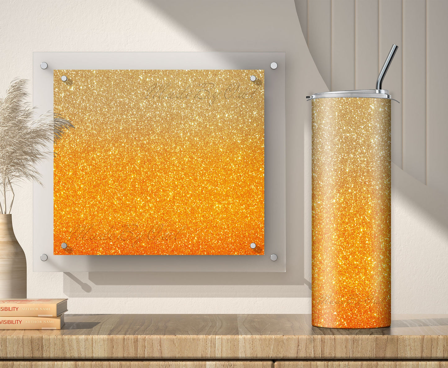 3 Orange to Gold Glitter Tumbler Sublimation Designs – 3 PNG Wraps (20oz)